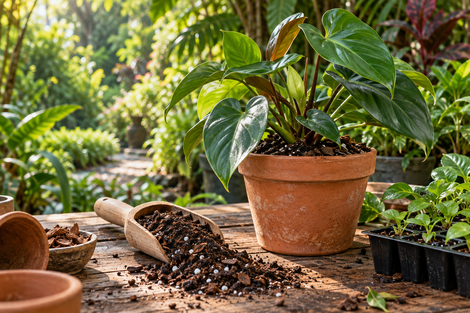 Terracotta planter and potting soil