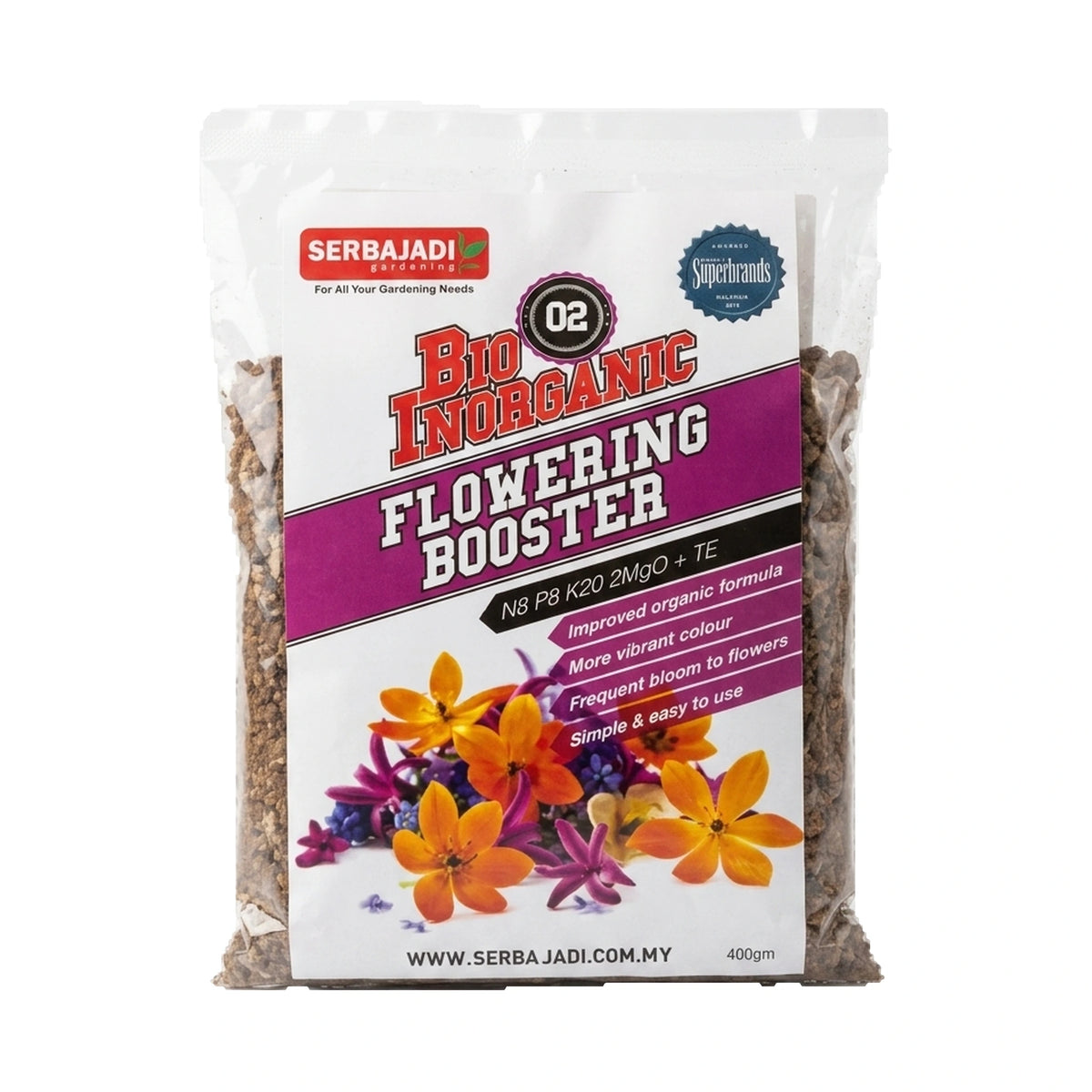 Serbajadi Bio Inorganic Flowering Booster 02 Fertiliser for Vibrant Blooms & Solving Poor Flowering