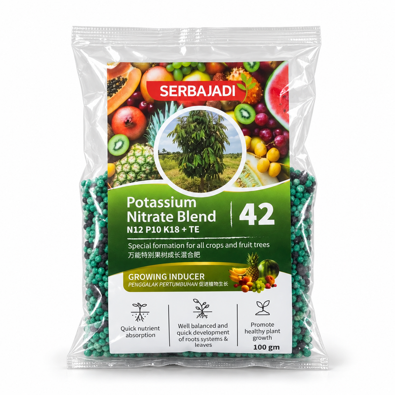 Serbajadi Fruit Tree Growing Inducer 42 400g on a white background.