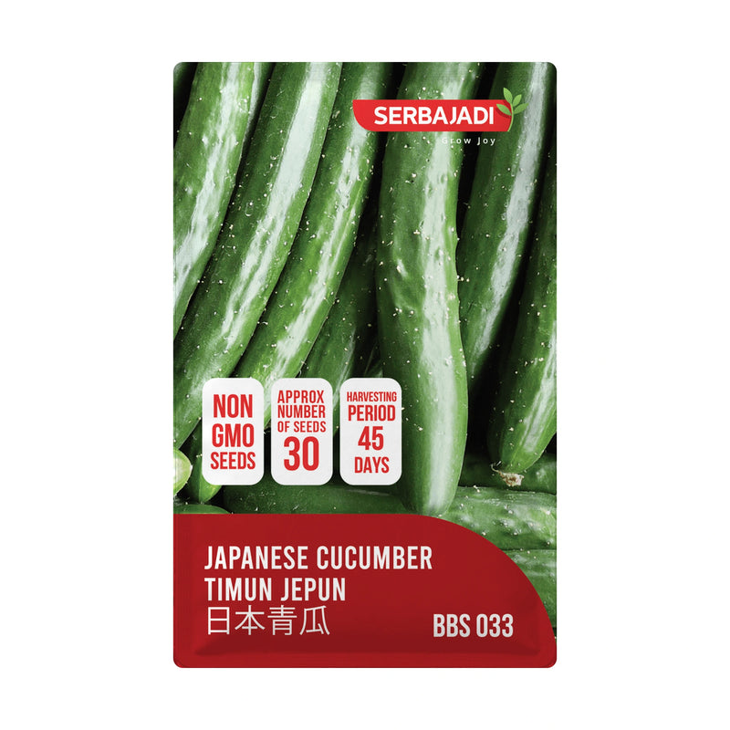 Serbajadi Japanese Cucumber Seeds VS033 seed packet on a white background.