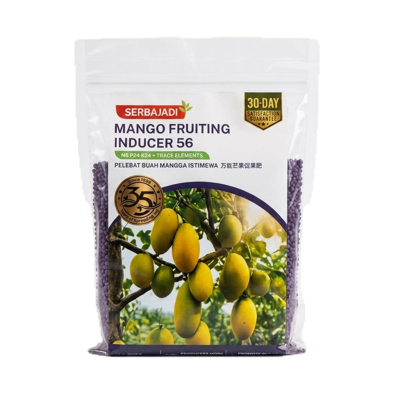 Serbajadi Mango Fruiting Inducer 56 on a white background.
