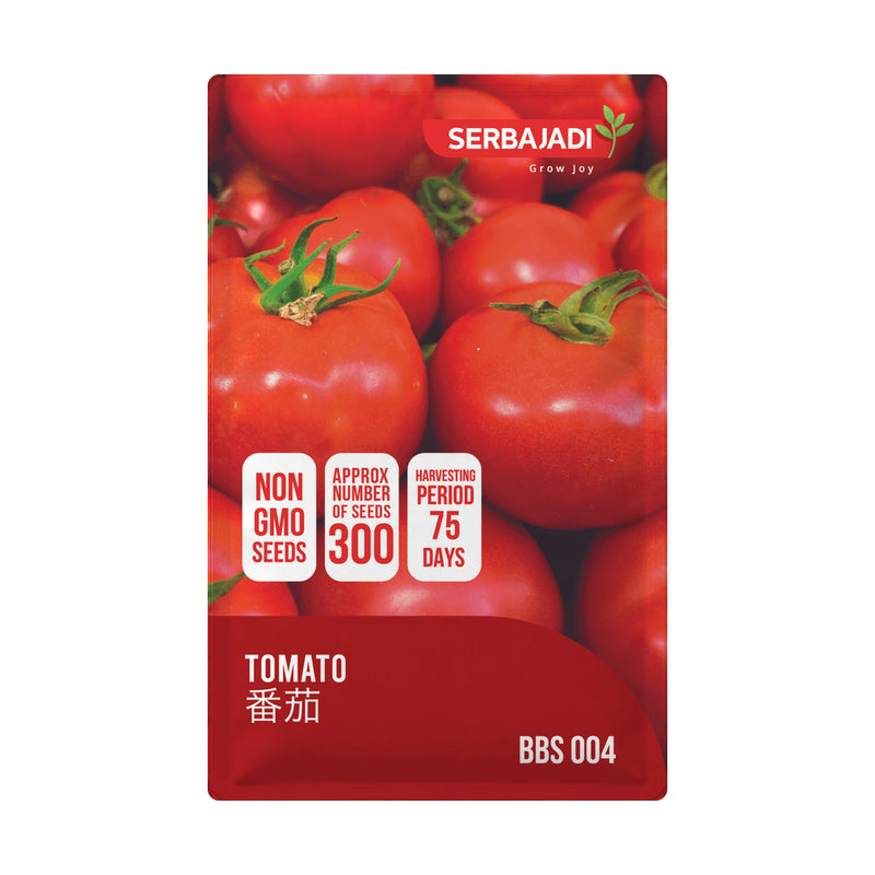 Serbajadi Tomato Seeds VS004 seed packet on a white background.