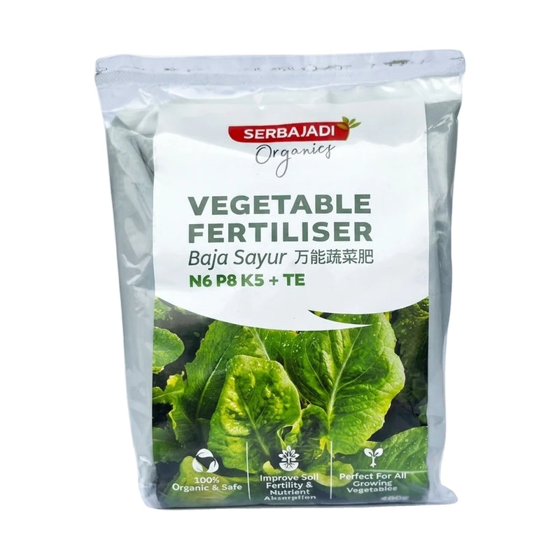Serbajadi Vegetable Fertiliser 400g on a white background.