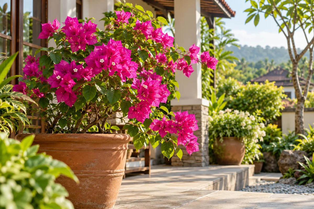 Bougainvillea flowering in a sunny home garden