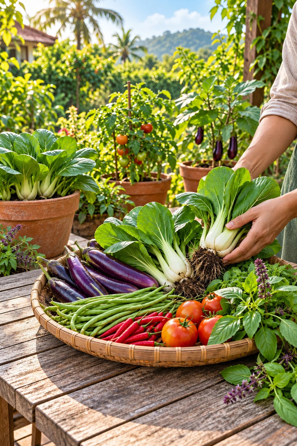 Fresh vegetables harvested from a home garden
