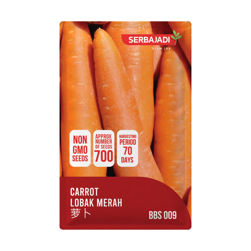 Serbajadi Carrot Seeds VS009 seed packet on a white background.