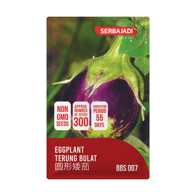 Serbajadi Egg Plant Seeds VS007 seed packet on a white background.