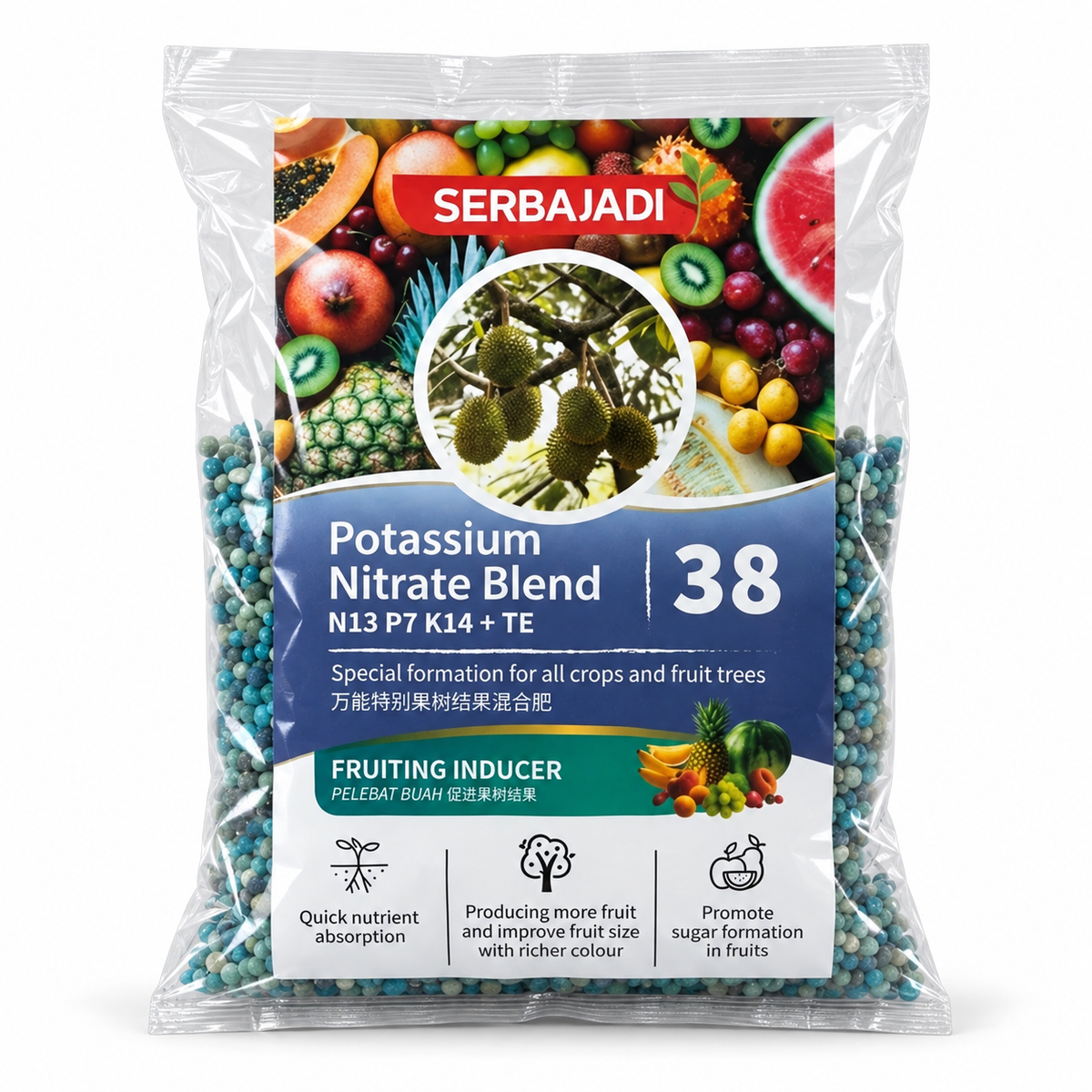 Serbajadi Fruit Tree Fruiting Inducer 38 Fertiliser - Sweeter, Bigger Fruits & Enhanced Yield