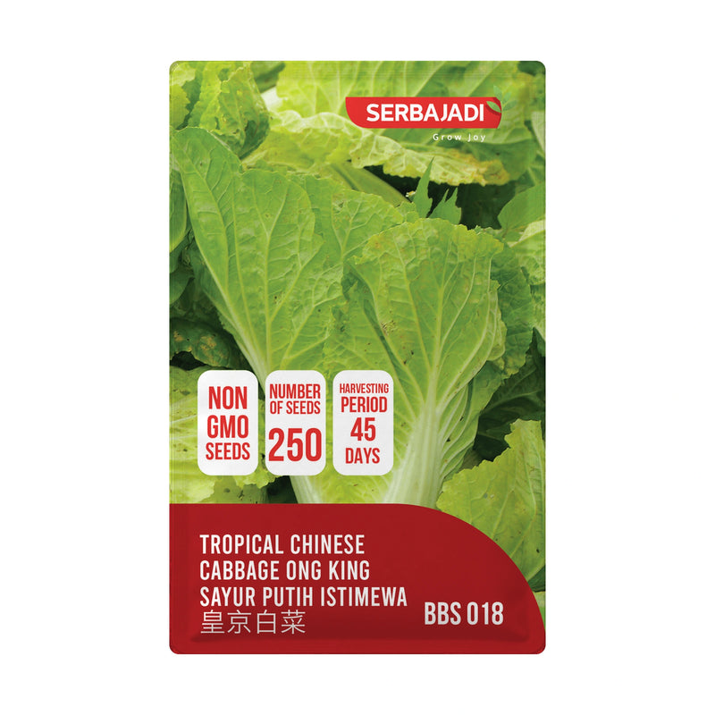 Serbajadi Selected Tropical Chinese Cabbage Ong King Seeds VS018 seed packet on a white background.