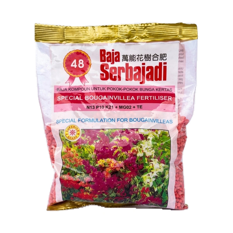 Serbajadi Special Bougainvillea Fertiliser 48 400g on a white background.
