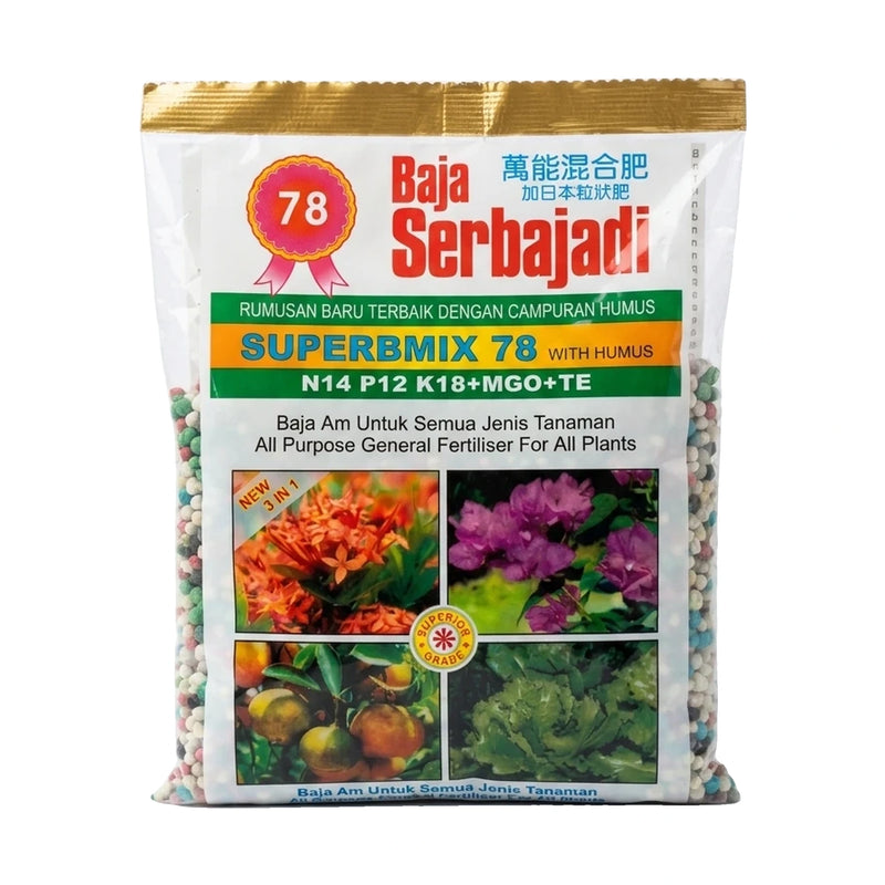 Serbajadi Superbmix 78 General Fertiliser 400g on a white background.